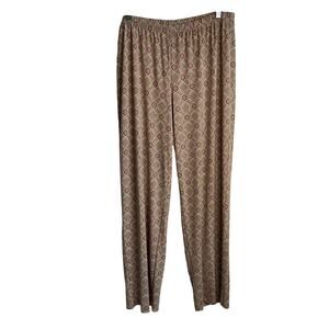 Chico’s Easywear Wide Leg Pull On Pants Sz L Stretch Tan Red Cream Geometric